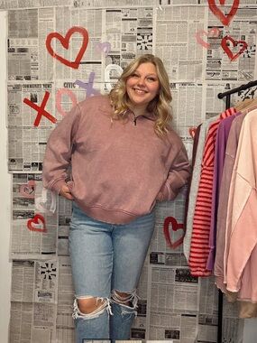 Mauve Half-Zip Pullover Sweatshirt